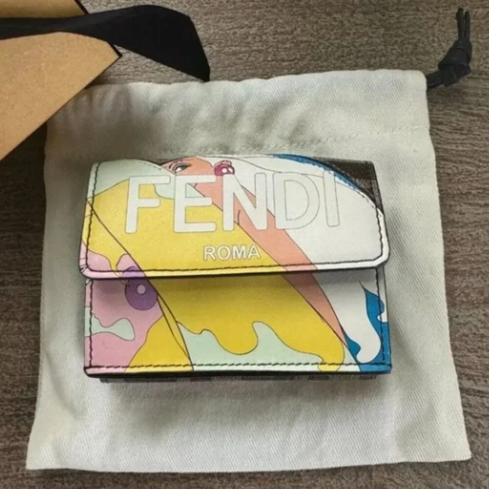 Authentic Fendi Micro Trifold Wallet Limited Edition Multicolor Print - Picture 2 of 8